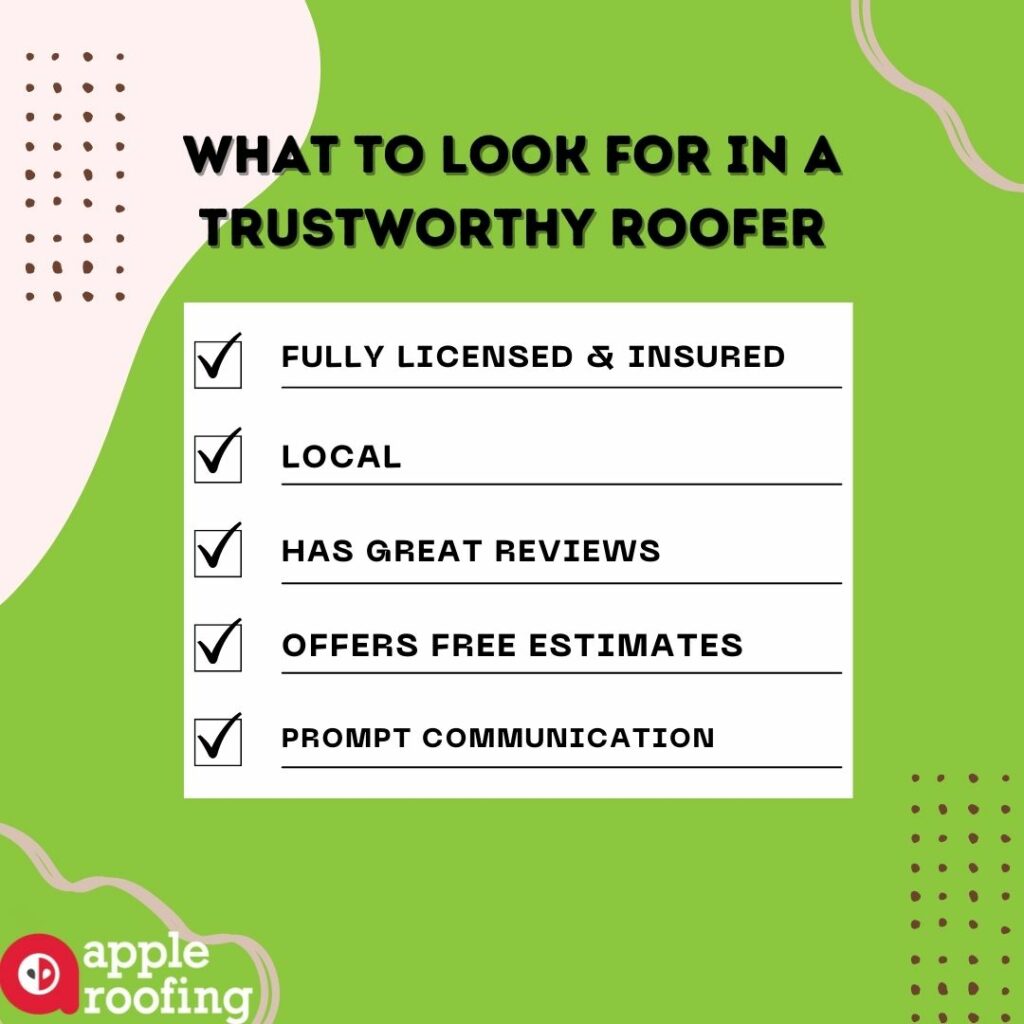 infographic listing what to look for in a local roofer guide