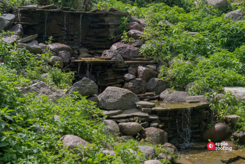 Waterfall with Rocks and bushes