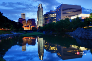 City Scape Next to Pond