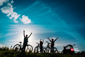 Family on bikes