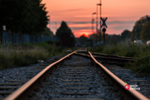 Railroad track sunset