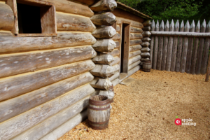 Fence with log cabin