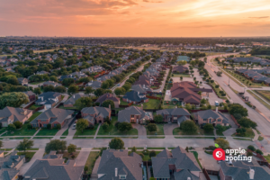 Sunset Aerial view of neighnorhood